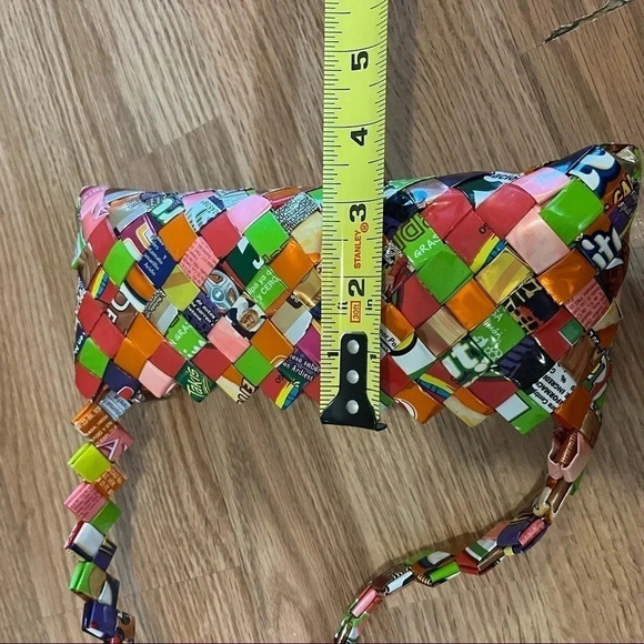 Recycled Candy Wrapper Purse Woven Shoulder Bag Recycled Wearable Art Y2K - Picture 8 of 11